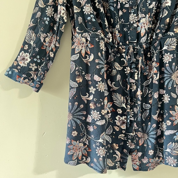 Hilary Radley Floral Navy Blue Long Sleeve Baby Doll Tunic Shirt Size XL - Picture 5 of 11